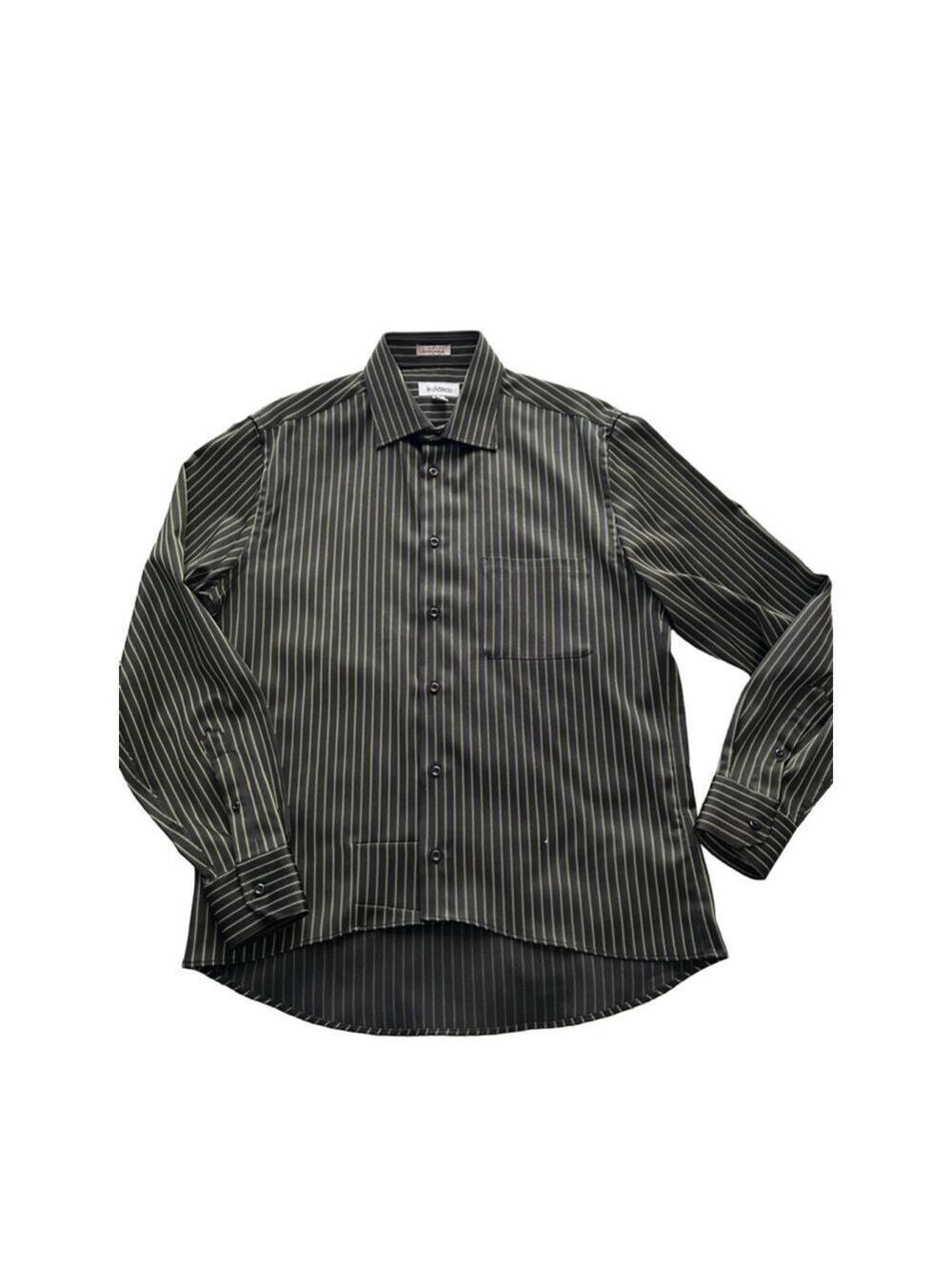 Le Château Black Yellow Stripe Silky Button Down Shirt Size 16.5